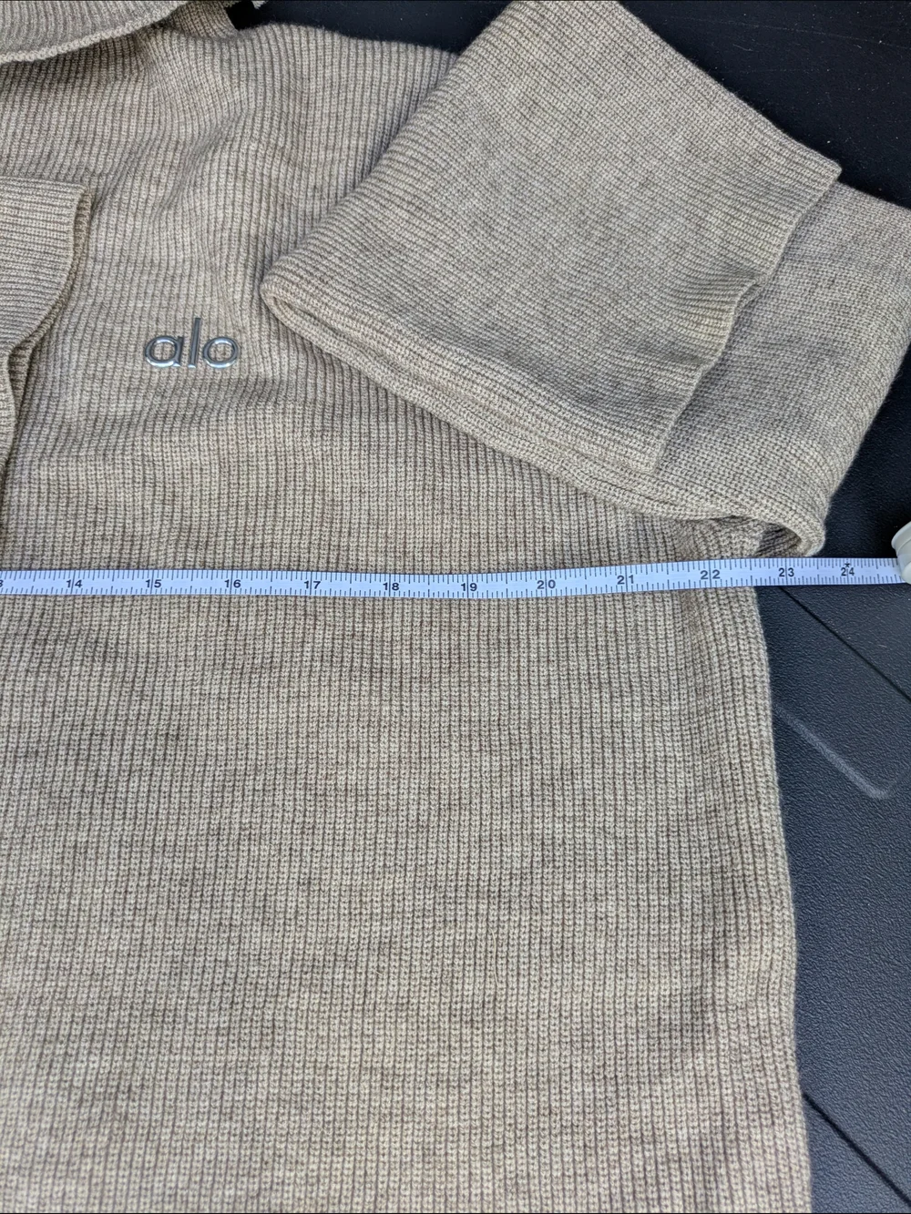 ALO Yoga Asymmetrical Taupe Ribbed Turtleneck Sweater Side Button